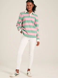 Falmouth Pink & Green Striped Cotton Rugby Shirt<Joules New