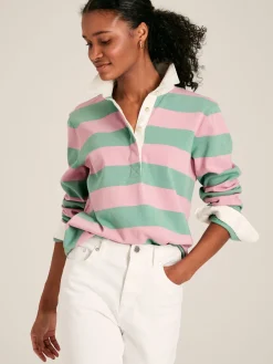 Falmouth Pink & Green Striped Cotton Rugby Shirt<Joules New