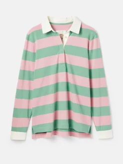 Falmouth Pink & Green Striped Cotton Rugby Shirt<Joules New