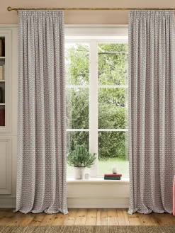 Floral Foulard Set of 2 Blue & Cream Blackout Pencil Pleat Curtains<Joules Clearance