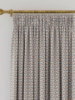 Floral Foulard Set of 2 Blue & Cream Blackout Pencil Pleat Curtains<Joules Clearance