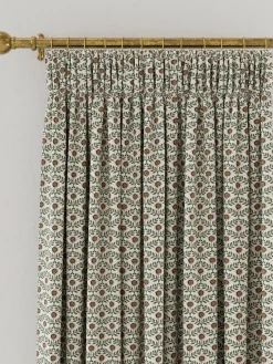 Floral Foulard Set of 2 Green & Cream Blackout Pencil Pleat Curtains<Joules Outlet