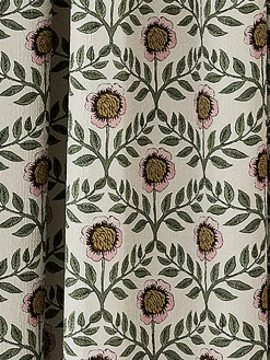 Floral Foulard Set of 2 Green & Cream Blackout Pencil Pleat Curtains<Joules Outlet