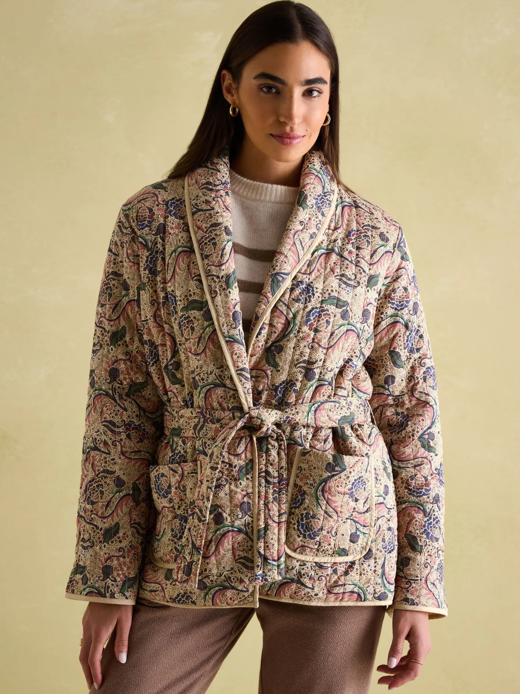 Floral Paisley Cotton Quilted Jacket With Belt<Joules Outlet