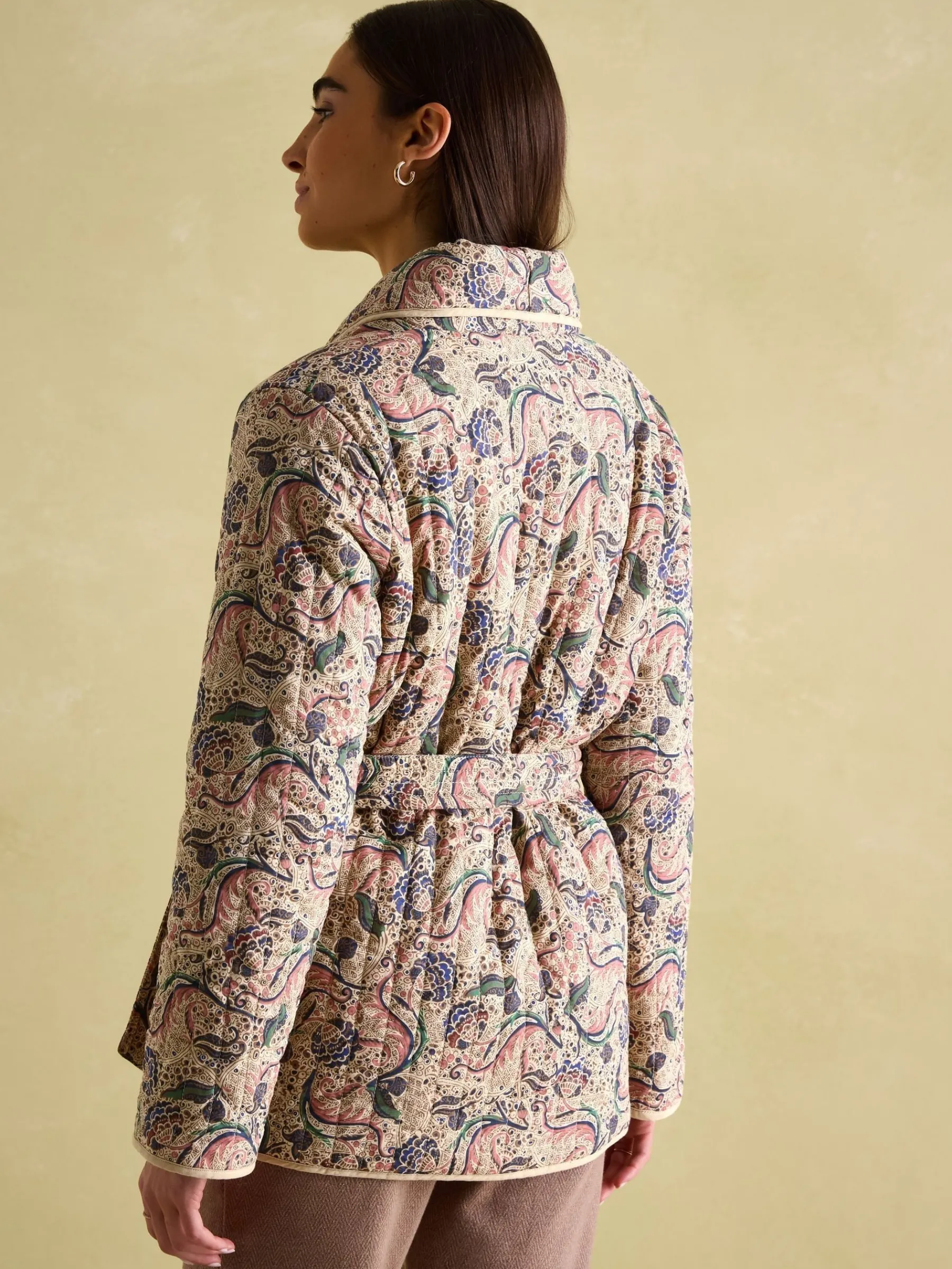 Floral Paisley Cotton Quilted Jacket With Belt<Joules Outlet