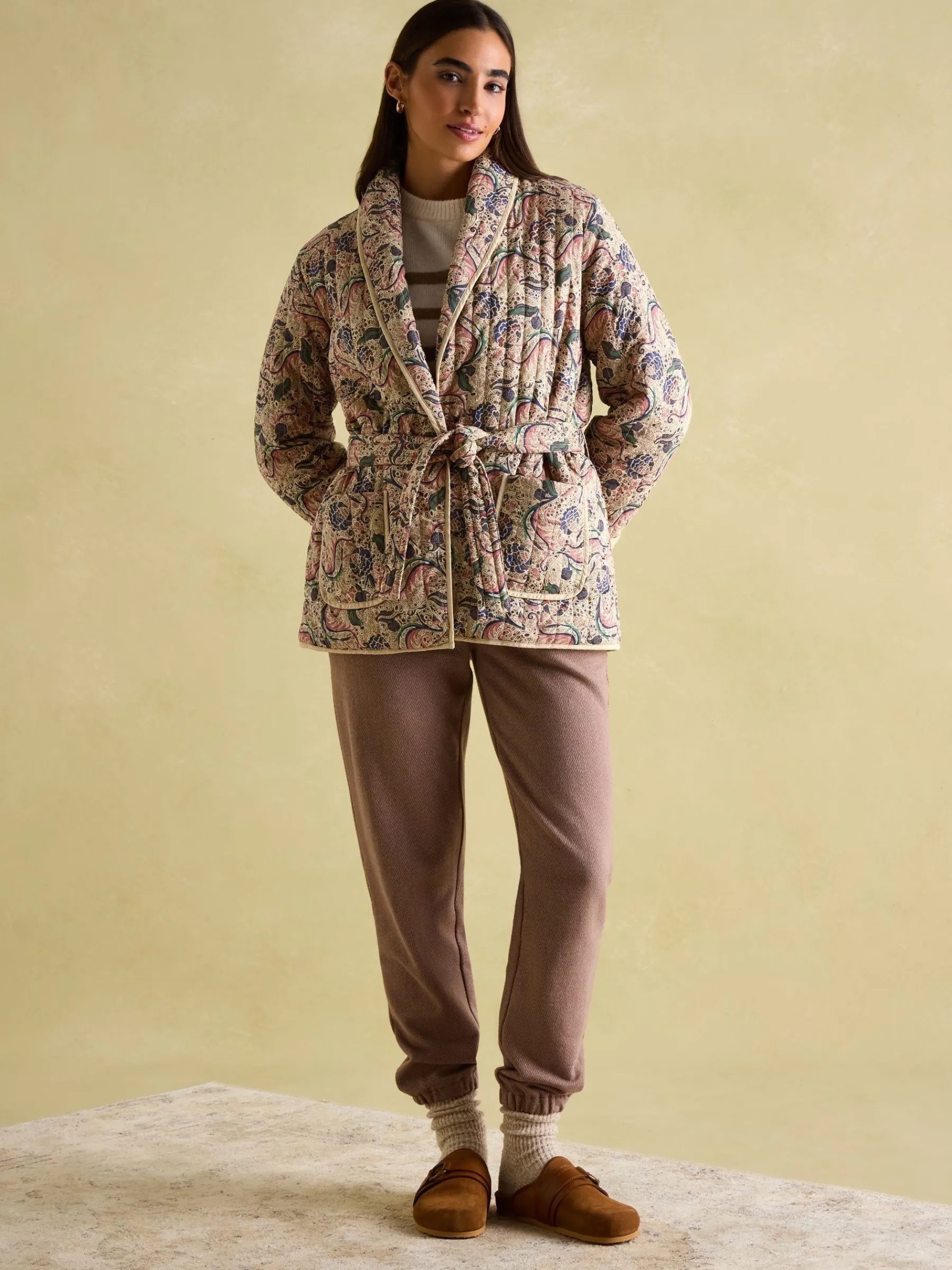 Floral Paisley Cotton Quilted Jacket With Belt<Joules Outlet