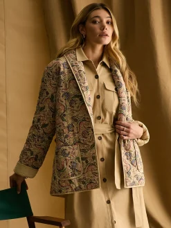 Floral Paisley Cotton Quilted Jacket With Belt<Joules Outlet