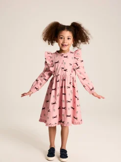 Florence Pink Horse Print Long Sleeve Frilled Dress<Joules Online