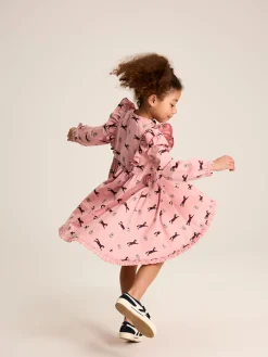 Florence Pink Horse Print Long Sleeve Frilled Dress<Joules Online