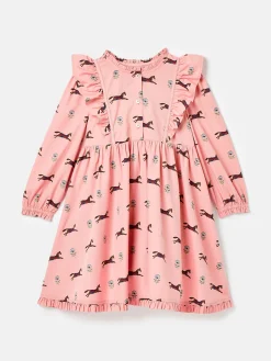 Florence Pink Horse Print Long Sleeve Frilled Dress<Joules Online