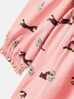 Florence Pink Horse Print Long Sleeve Frilled Dress<Joules Online