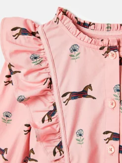 Florence Pink Horse Print Long Sleeve Frilled Dress<Joules Online