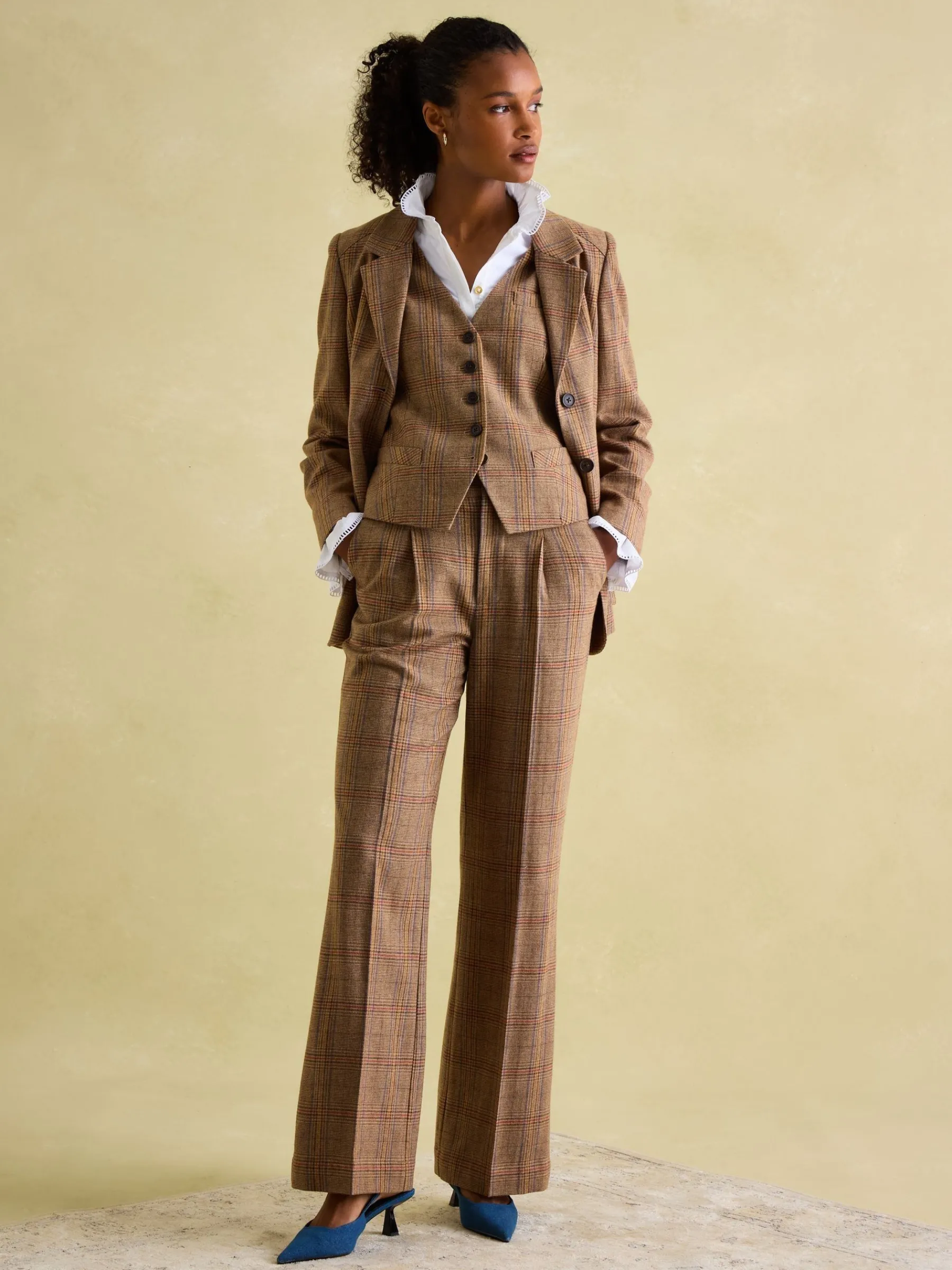 Foxley Wide Leg Tweed Trousers<Joules