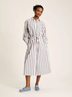 Francesca Blue Printed Tie Waist Shirt Dress<Joules New