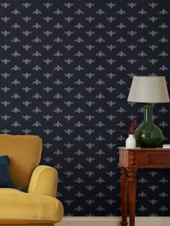 French Navy Block Print Bee 10M Wallpaper<Joules Outlet
