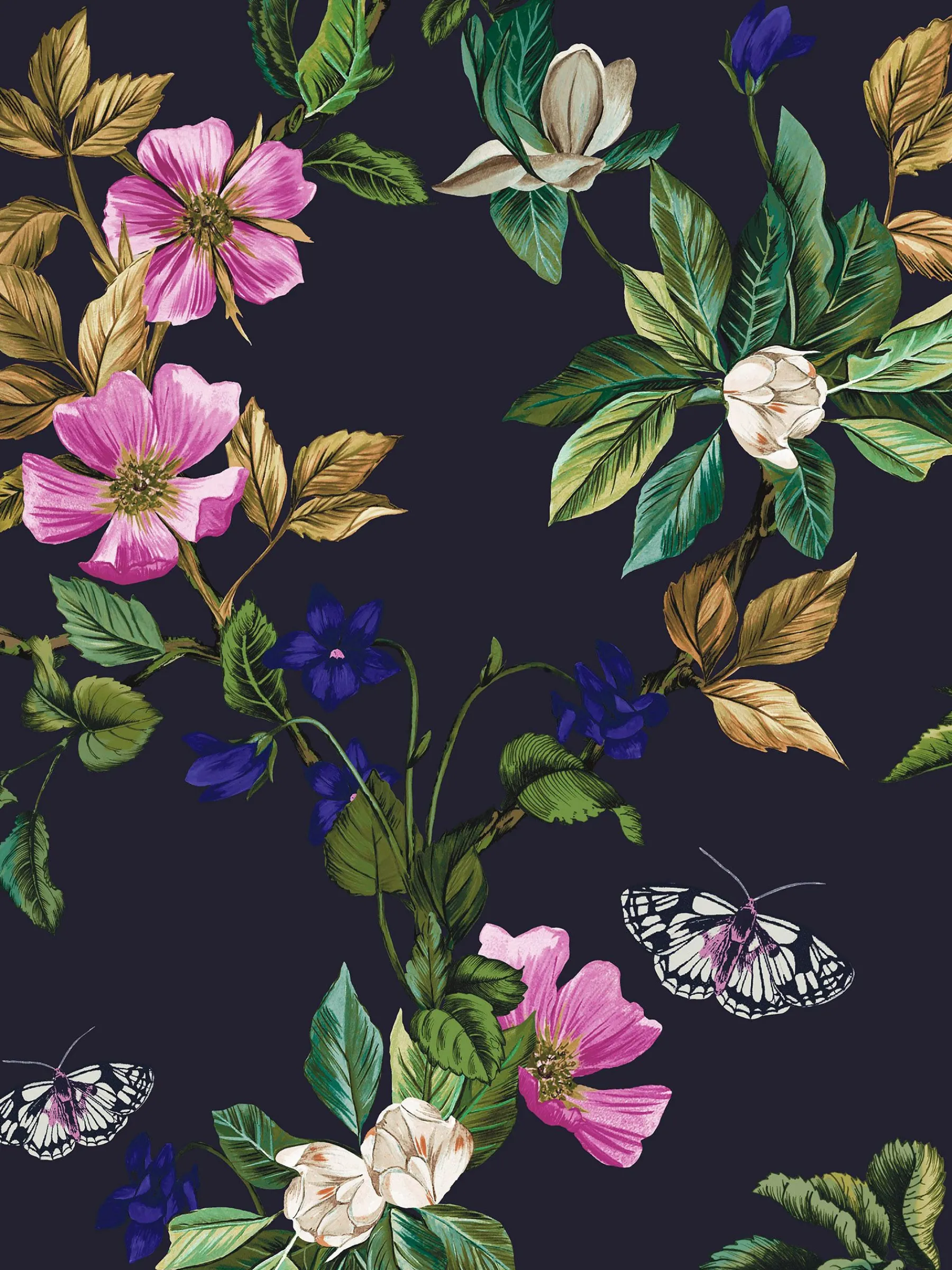 French Navy Wakerley Woodland Floral 10M Wallpaper<Joules New