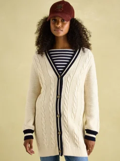 Game Point Button Through Longline Cable Knit Cardigan<Joules Sale
