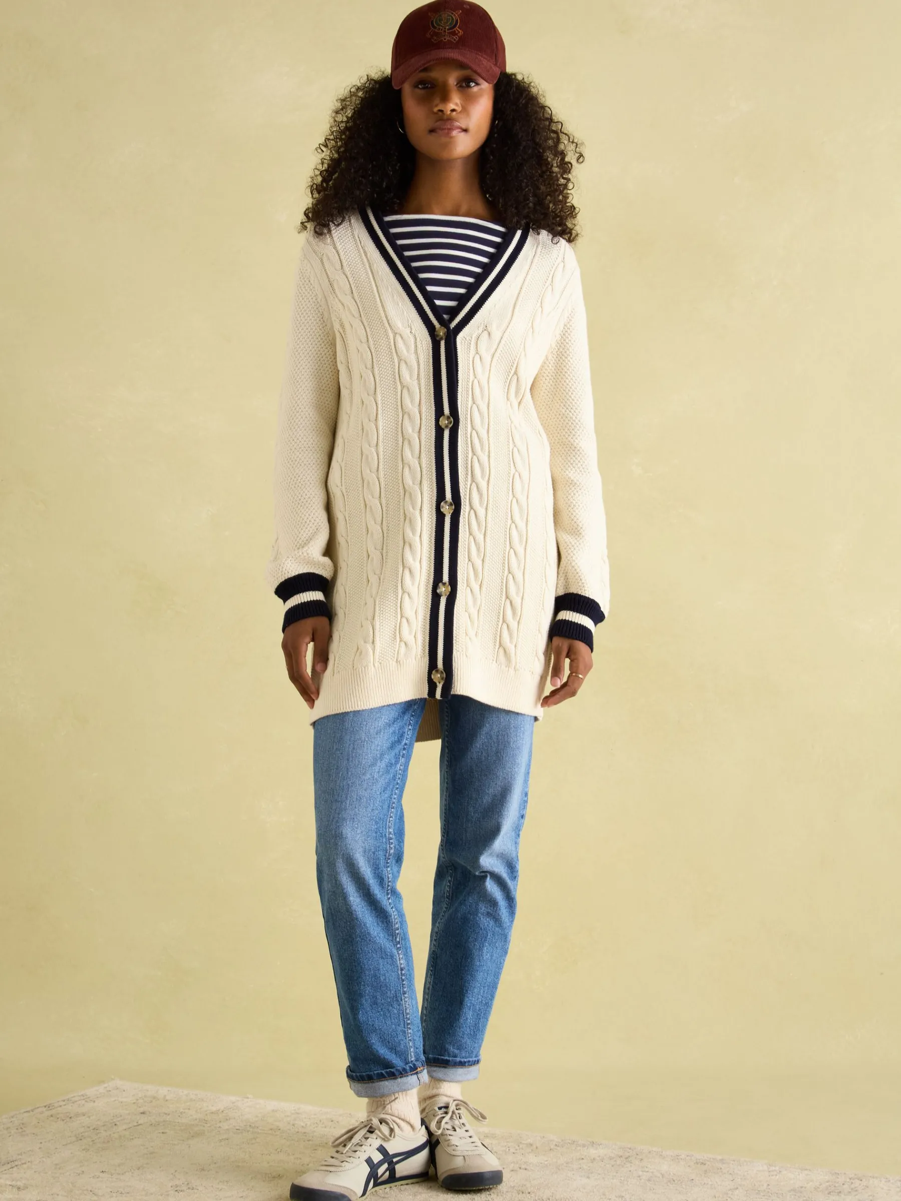 Game Point Button Through Longline Cable Knit Cardigan<Joules Sale