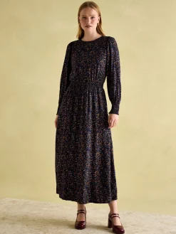 Georgina Navy Multi Elasticated Waist Maxi Dress<Joules Clearance