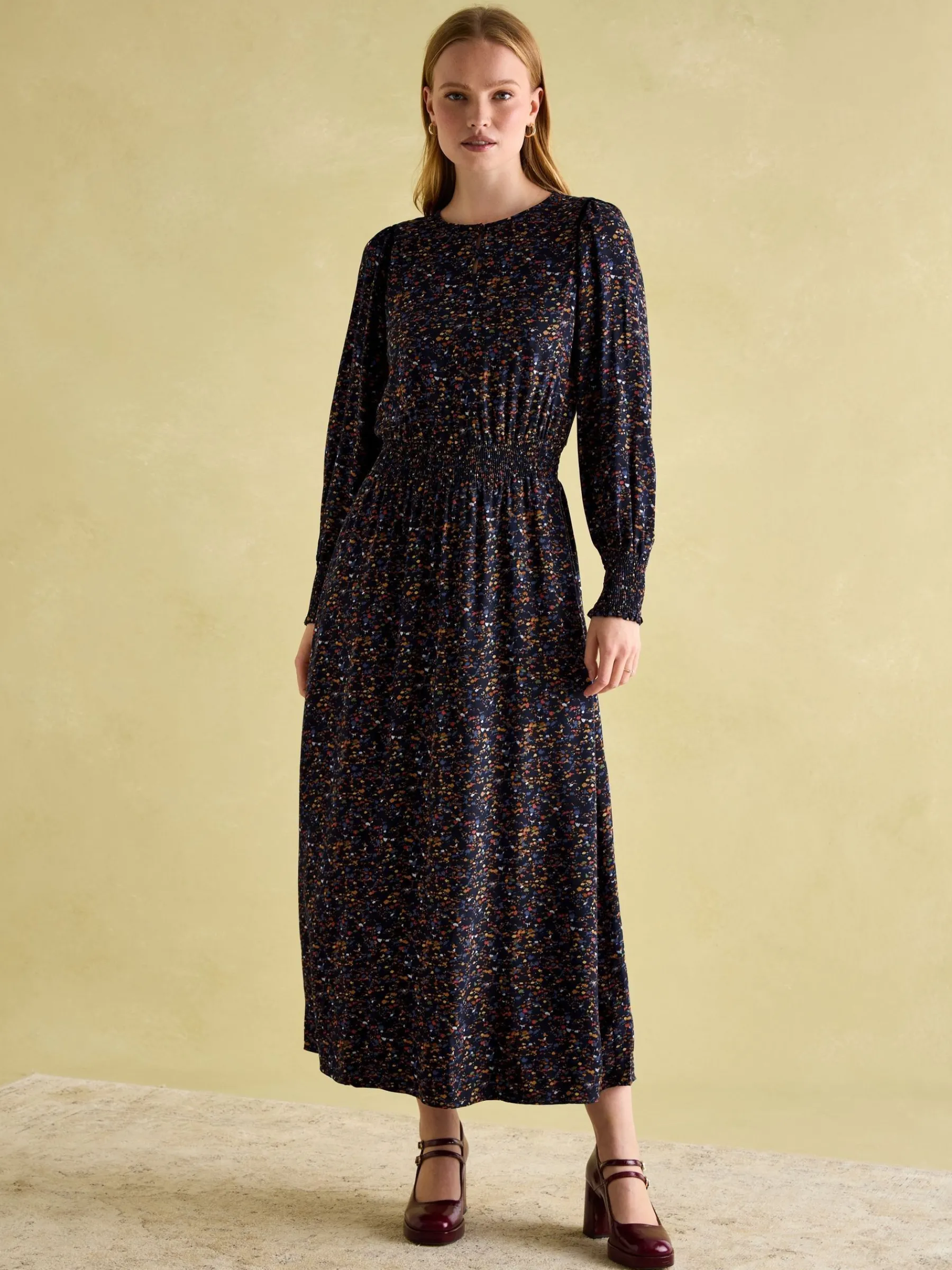 Georgina Navy Multi Elasticated Waist Maxi Dress<Joules Clearance