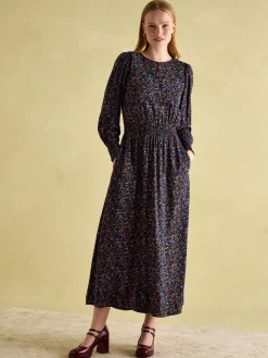 Georgina Navy Multi Elasticated Waist Maxi Dress<Joules Clearance