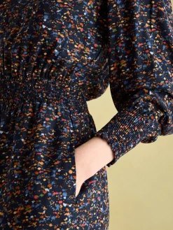 Georgina Navy Multi Elasticated Waist Maxi Dress<Joules Clearance