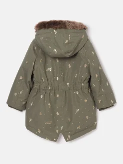Girls' Alix Khaki Green Printed Waterproof Parka Coat<Joules Discount