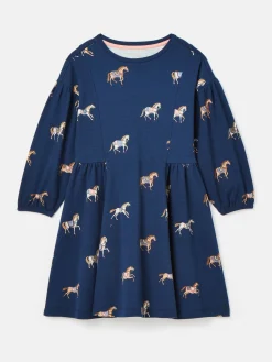 Girls' Aubrey Navy Horse Print Jersey Dress<Joules Best