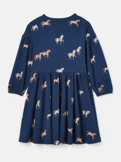 Girls' Aubrey Navy Horse Print Jersey Dress<Joules Best