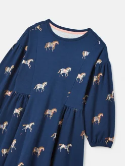 Girls' Aubrey Navy Horse Print Jersey Dress<Joules Best