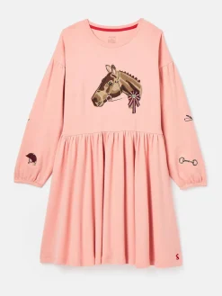 Girls' Aubrey Pink Horse Jersey Dress<Joules Online