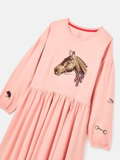 Girls' Aubrey Pink Horse Jersey Dress<Joules Online