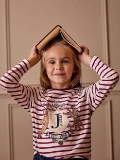 Girls' Ava Berry Red Stripe Artwork T-Shirt<Joules Clearance
