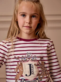 Girls' Ava Berry Red Stripe Artwork T-Shirt<Joules Clearance