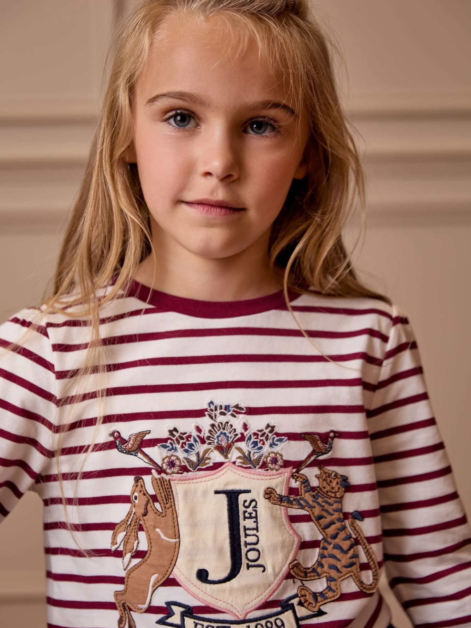 Girls' Ava Berry Red Stripe Artwork T-Shirt<Joules Clearance