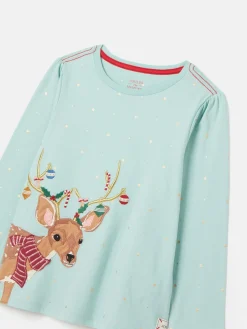 Girls' Ava Green Metallic Star Print Artwork T-Shirt<Joules Outlet