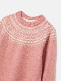 Girls' Charlotte Pink & Cream Fair Isle Jumper<Joules Clearance