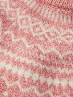 Girls' Charlotte Pink & Cream Fair Isle Jumper<Joules Clearance