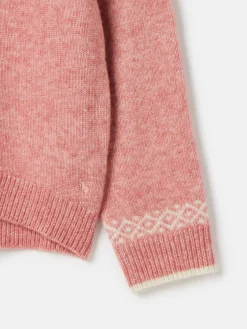 Girls' Charlotte Pink & Cream Fair Isle Jumper<Joules Clearance
