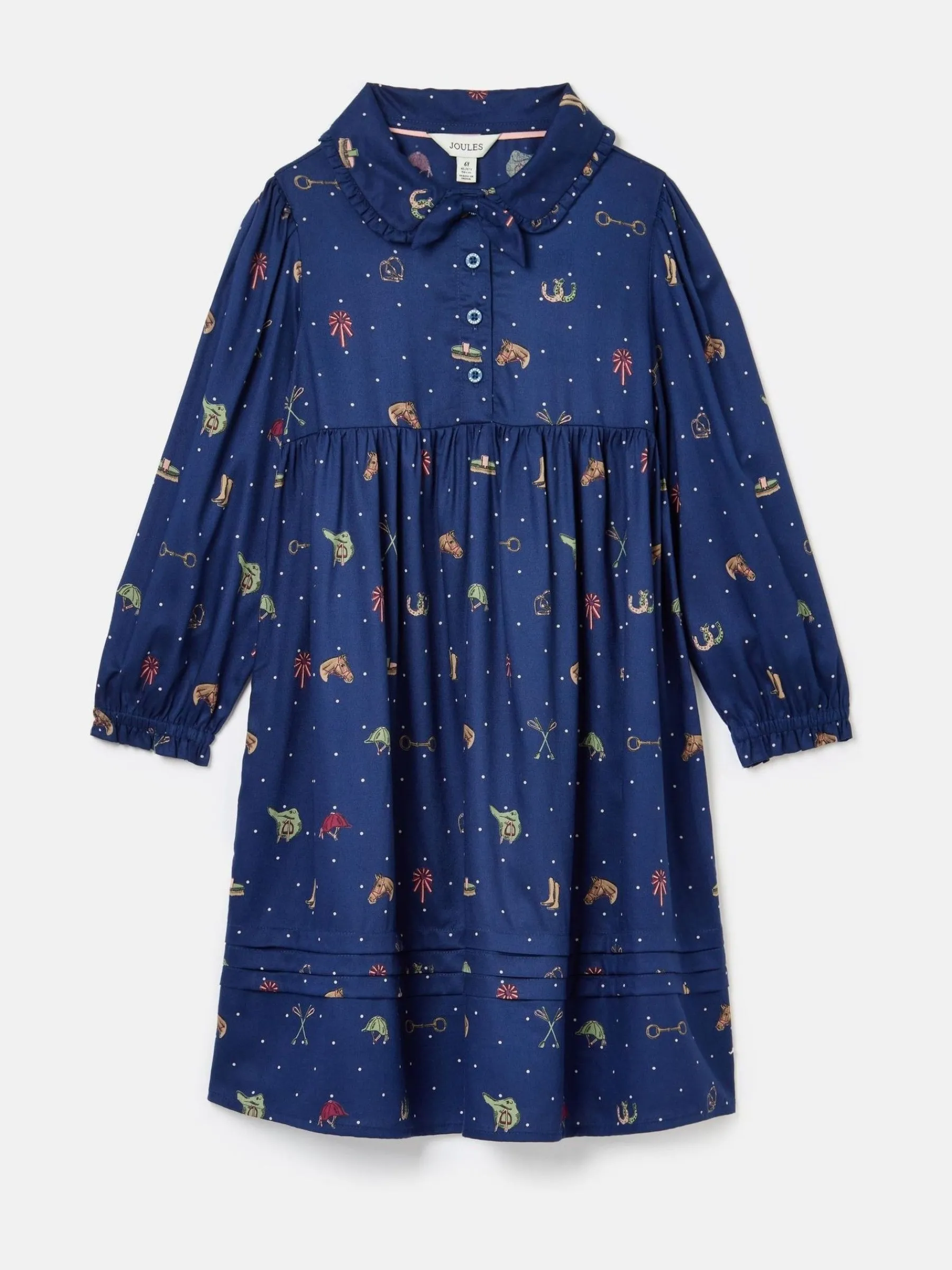 Girls' Ella Navy Print Bow Collar Dress<Joules Outlet