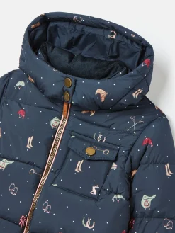 Girls' Emmeline Blue Print Showerproof Coat<Joules Hot