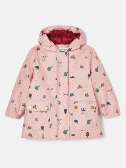 Girls' Fairview Pink Horse Print Waterproof Coat with Quilted Lining<Joules Best