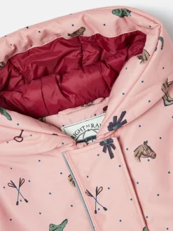 Girls' Fairview Pink Horse Print Waterproof Coat with Quilted Lining<Joules Best