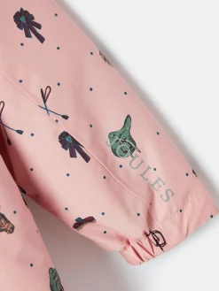 Girls' Fairview Pink Horse Print Waterproof Coat with Quilted Lining<Joules Best