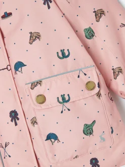 Girls' Fairview Pink Horse Print Waterproof Coat with Quilted Lining<Joules Best