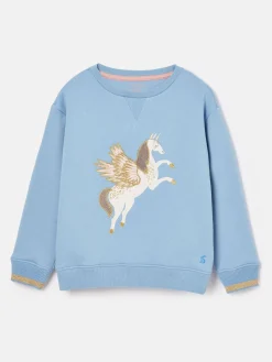 Girls' Mackenzie Blue Pegasus Embroidered Artwork Crew Neck Sweatshirt<Joules