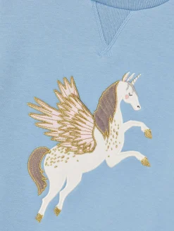 Girls' Mackenzie Blue Pegasus Embroidered Artwork Crew Neck Sweatshirt<Joules