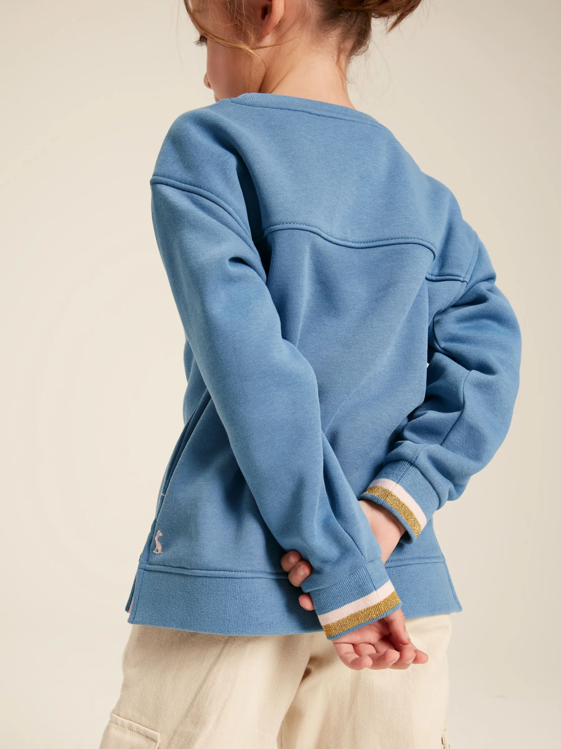 Girls' Mackenzie Blue Rabbit Embroidered Artwork Crew Neck Sweatshirt<Joules New
