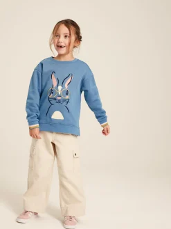 Girls' Mackenzie Blue Rabbit Embroidered Artwork Crew Neck Sweatshirt<Joules New