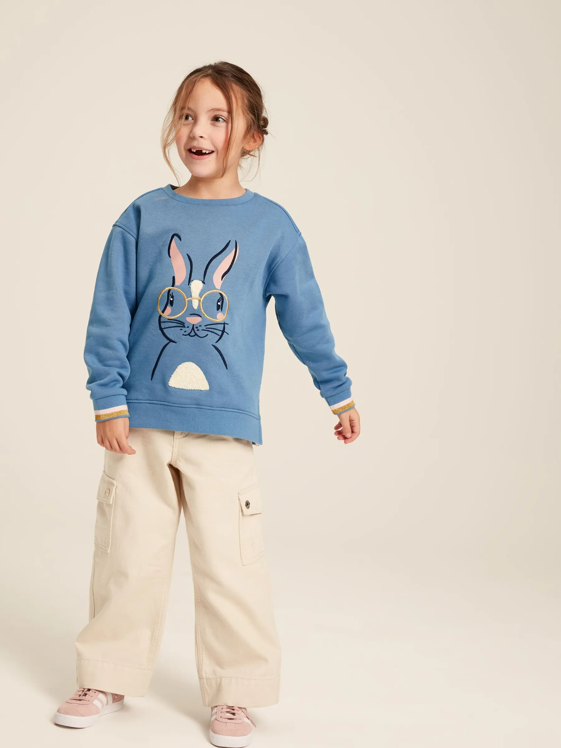Girls' Mackenzie Blue Rabbit Embroidered Artwork Crew Neck Sweatshirt<Joules New